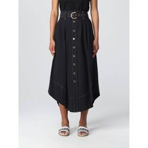 Twinset Milano Stitched Poplin Long Skirt Black Belted Button Front Sz 44 IT / M